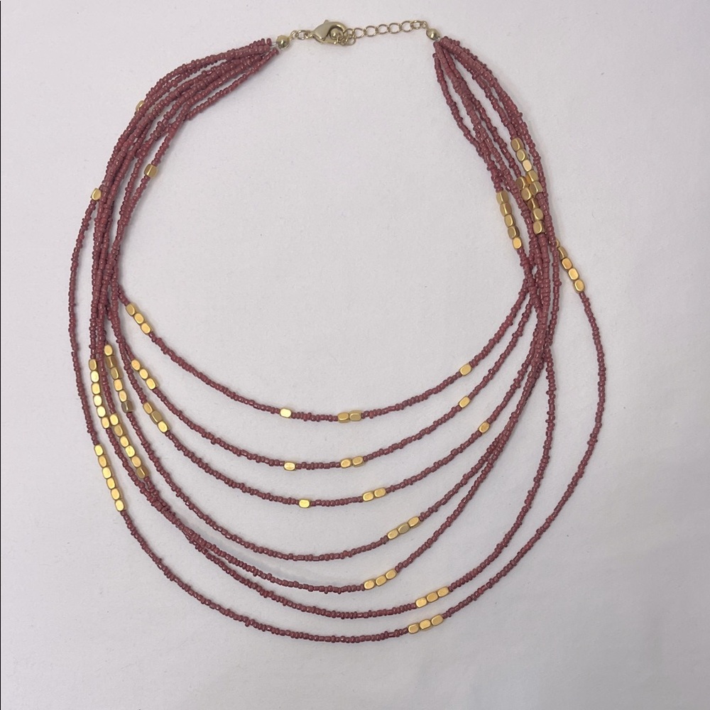 Beaded Necklace Rust and Gold EUC